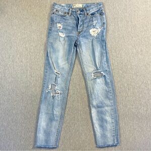 Free People Cropped Jeans Women’s 24 Light Wash Blue Distressed Raw Hem